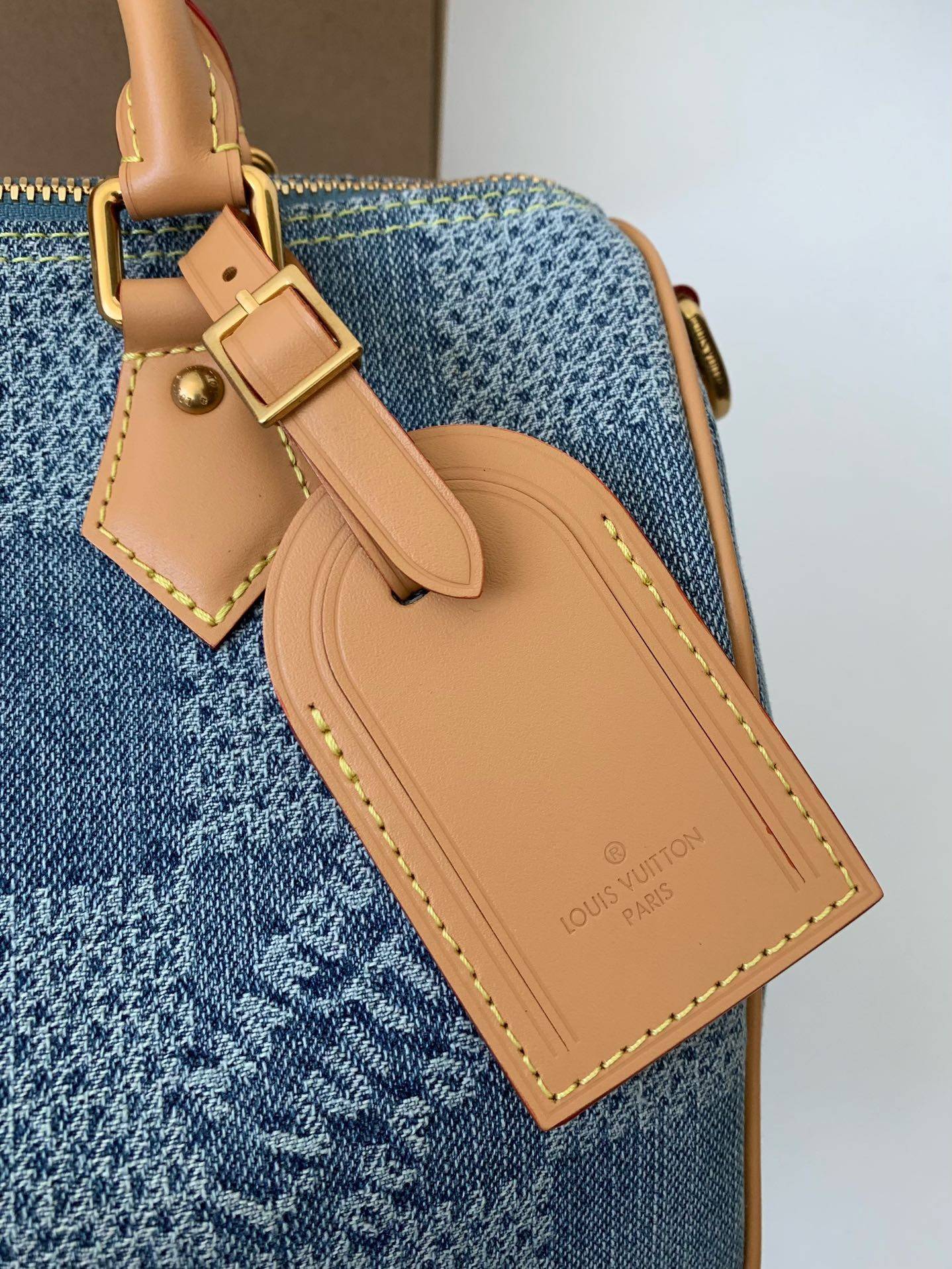 L*V The new SPEEDY 25bandouli ère tannin denim handbag  N40700  Size：25*15*15cm