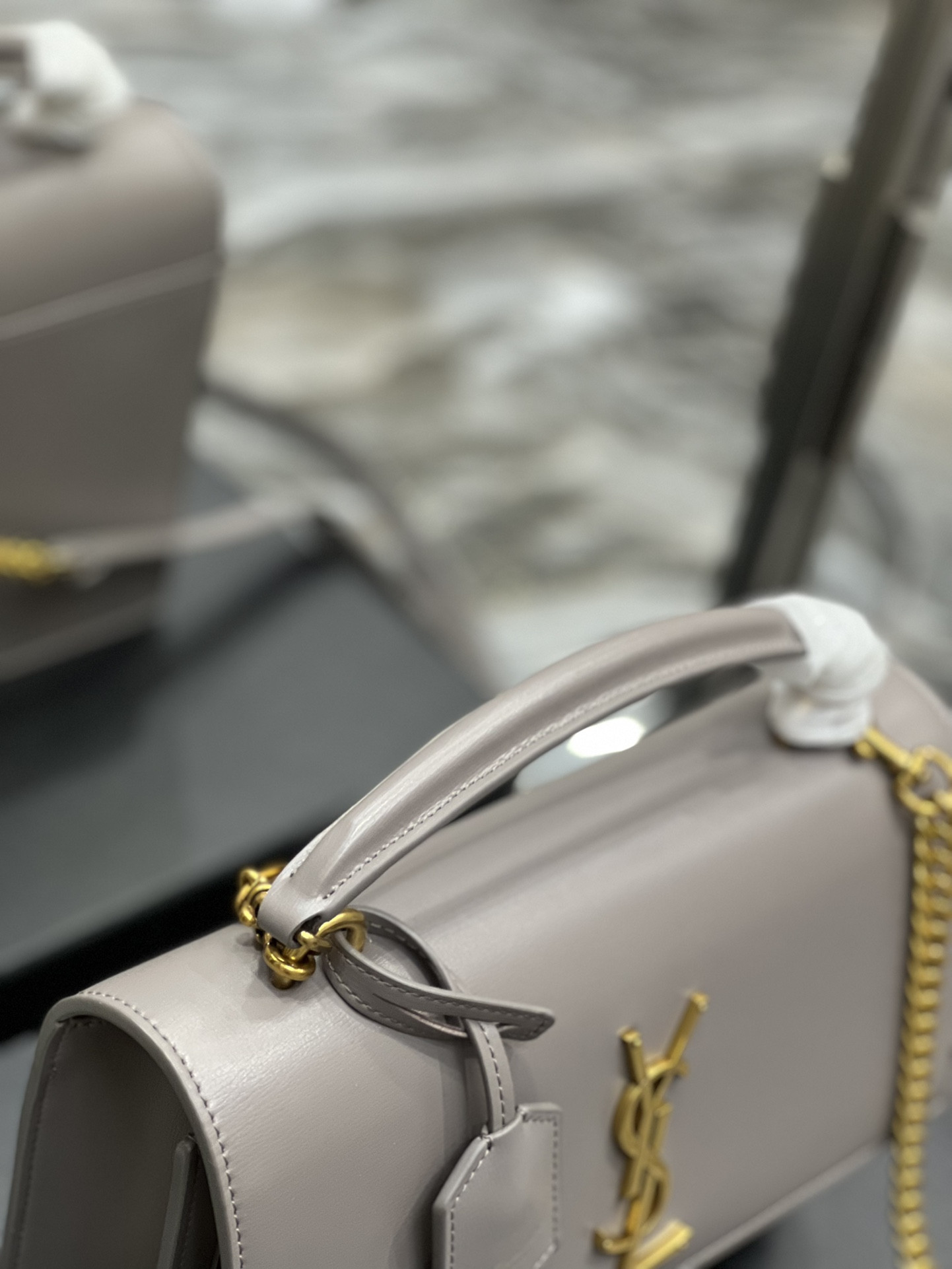 Ysl Sunset Medium Top Handle In Smooth Leather