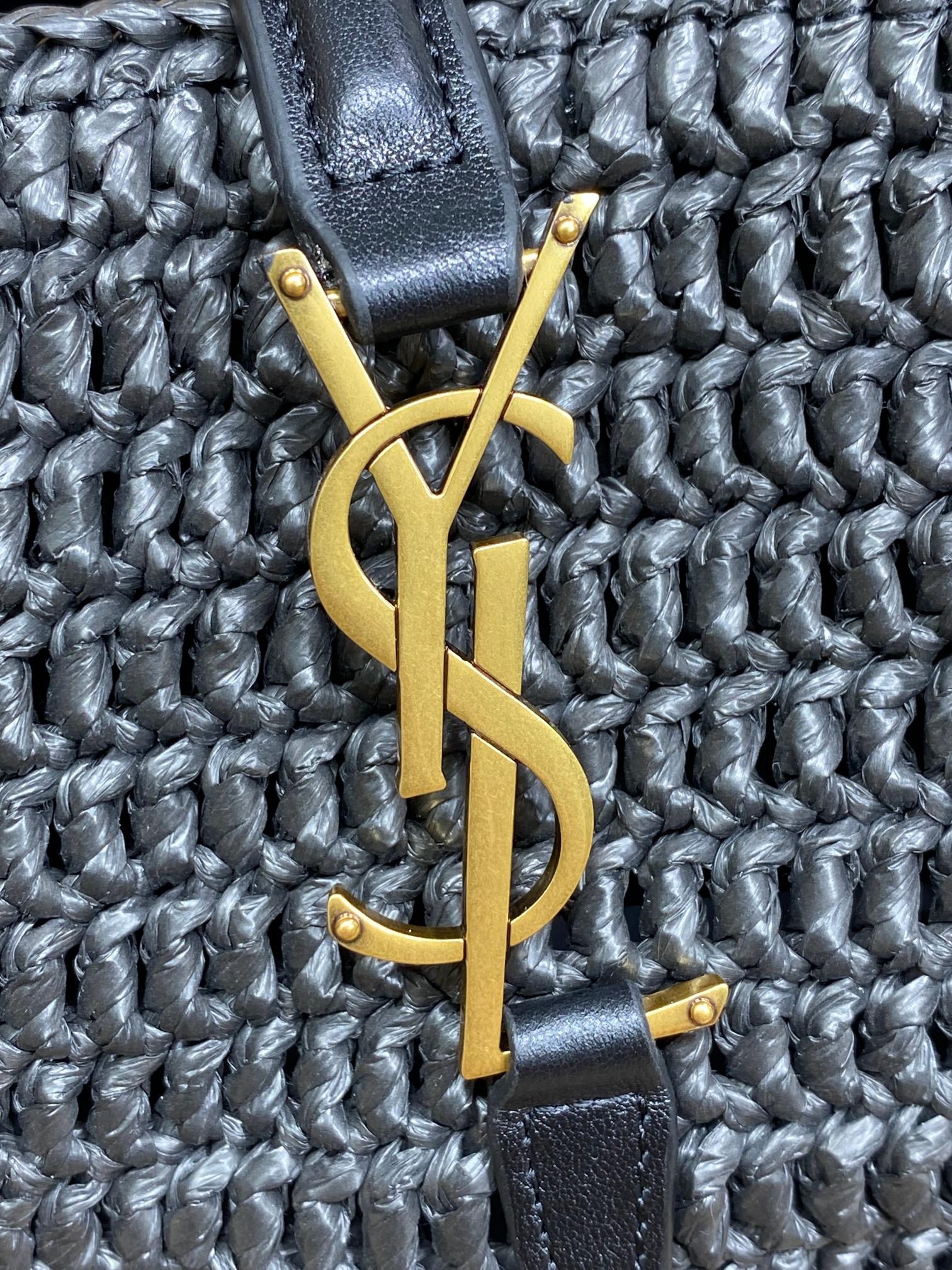 YSL Saint Laurent original leather YSL bucket bag, raffia and vegetable tanned stitching, with adjustable and detachable shoulder strap size 20x25x16cm Code: 742828